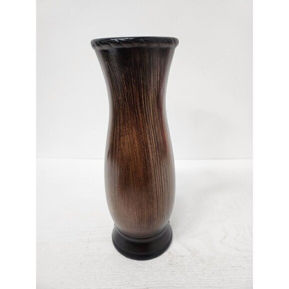 Ceramic Wood Tone Brown Gold Flower Design Asian Vase Decorative Hand Painted - Picture 6 of 9